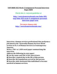 UOP BSHS 355 Week 5 Assignment Personal Interview Paper NEW.doc